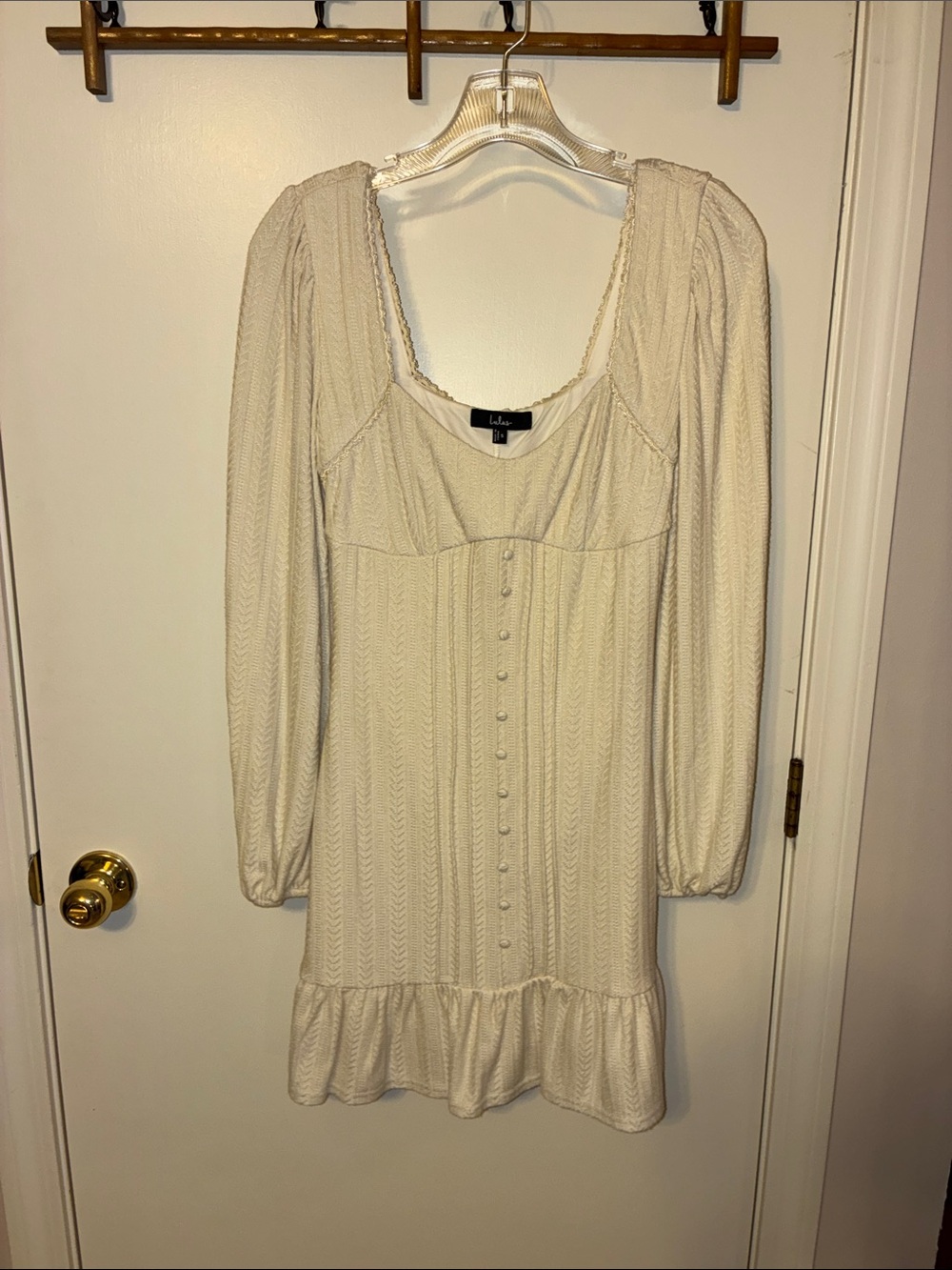 Lulu's Ivory Long Sleeve Button-Front Knit Mini Dress
